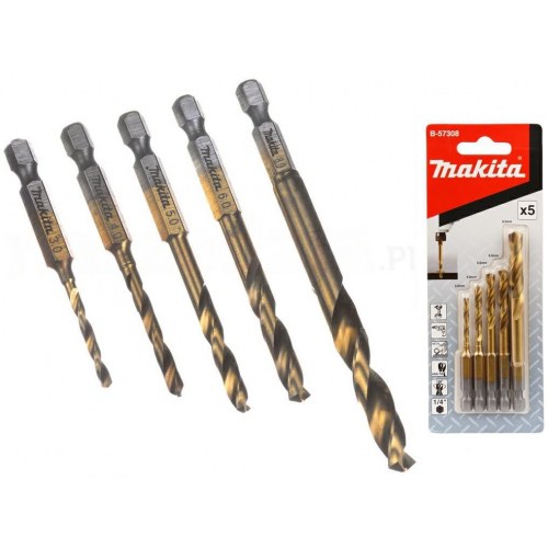 Makita HSS-TiN metalborsæt 1/4" sekskant 5 dele