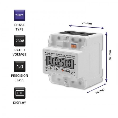 Qoltec 50900 trefaset forbrugsmåler 230 V