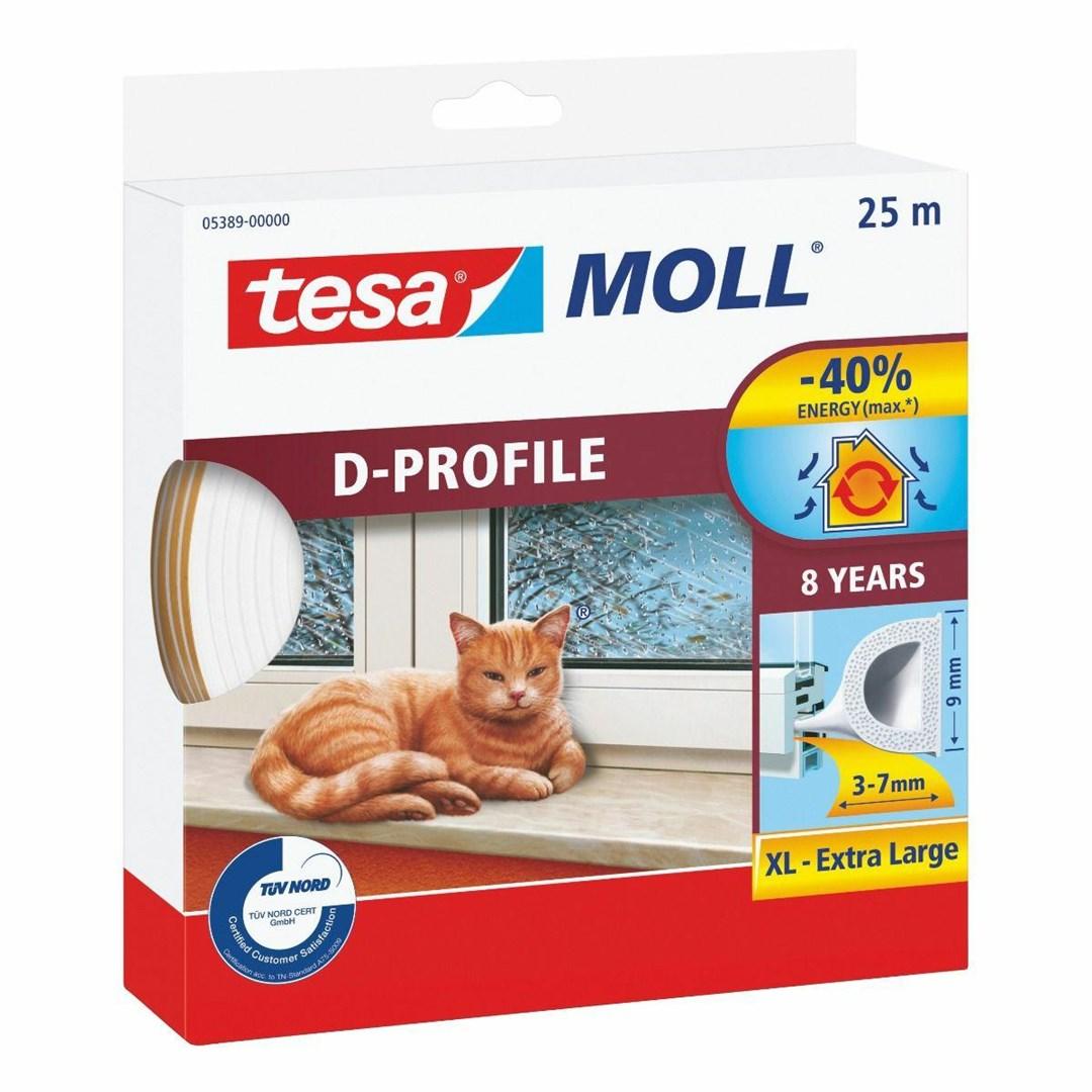 tesa Moll D-profil tætningsliste hvid 25 m 9 mm
