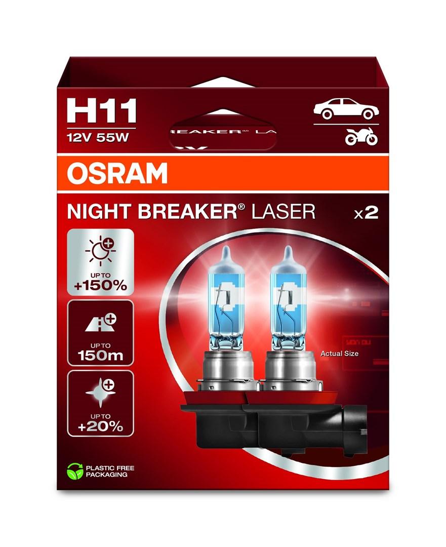 OSRAM Night Breaker Laser H11 12V 55W PGJ19-2 bilpærer 2-pak