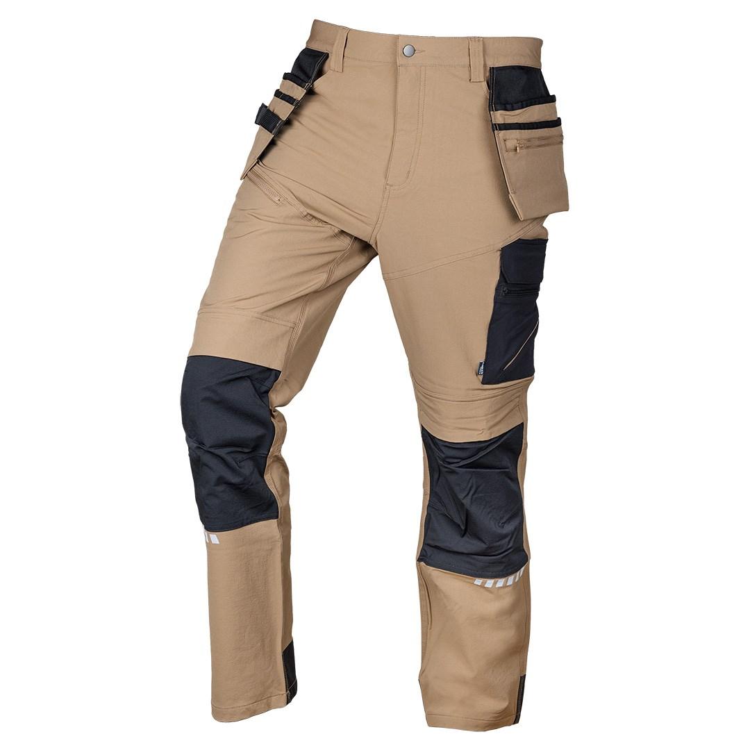 NEO TOOLS Mix&Match arbejdsbukser 4-vejs stretch med hængelommer, Cordura, beige/sort, str. S