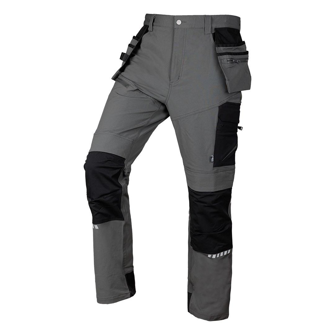 NEO TOOLS Mix&Match arbejdsbukser med 4-vejs stretch og hængelommer, grå/sort, str. L