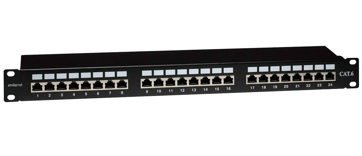 EMITER Emiternet 19" patchpanel 24 x RJ45 STP Cat 6 1U - sort