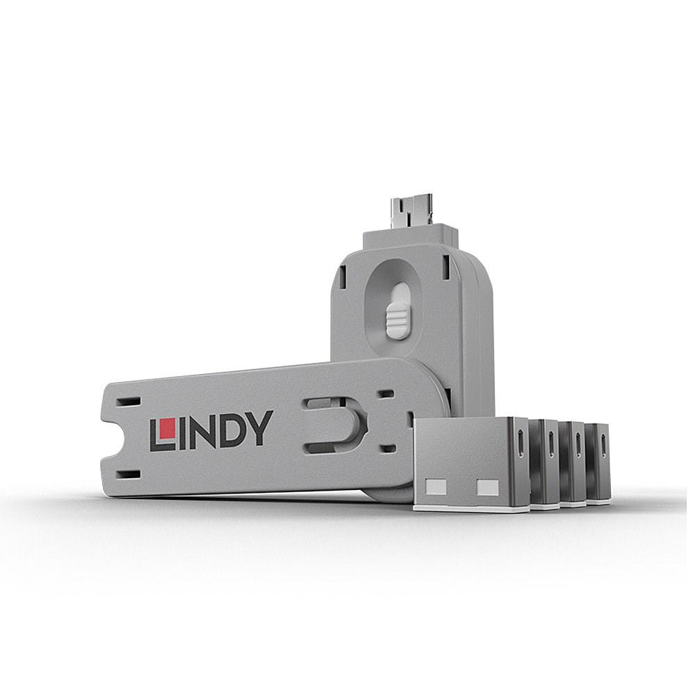 LINDY USB-portblokering til USB Type-A, 4 stk. med nøgle, hvid