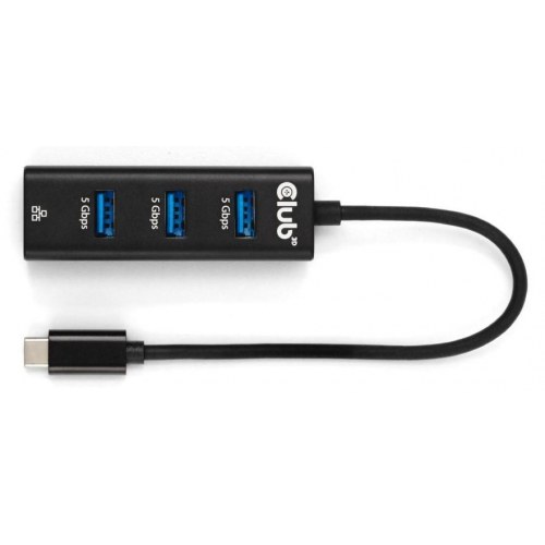 Club 3D CSV-1549 USB-C hub med 3 x USB-A og Gigabit Ethernet - sort