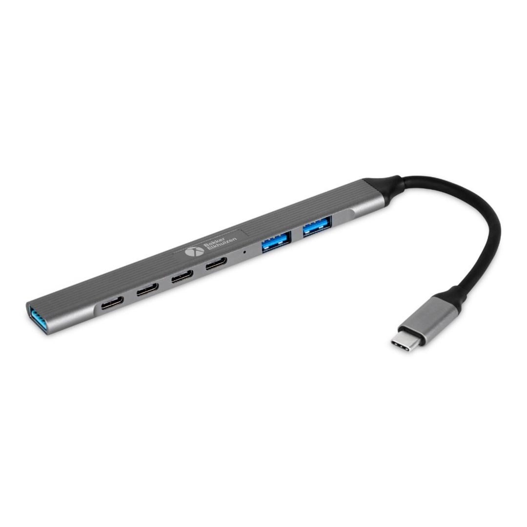 BakkerElkhuizen USB-C-hub 7-i-1 med 3 x USB-A og 4 x USB-C