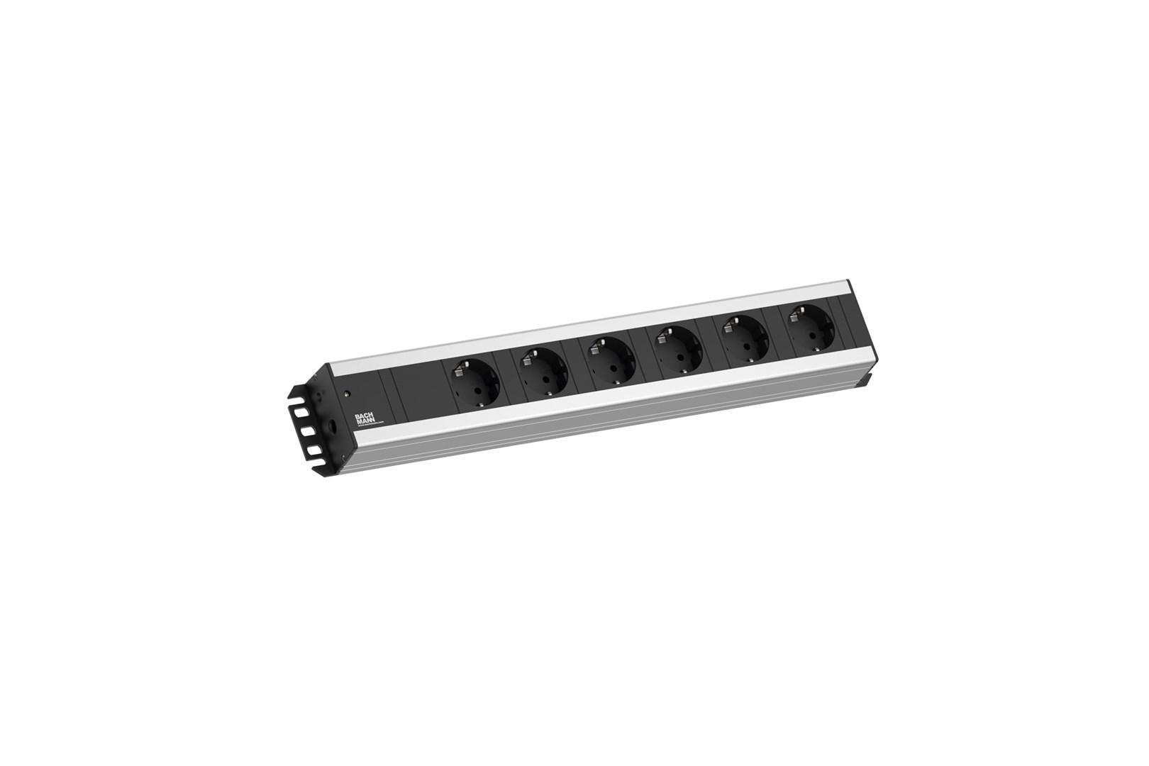 Bachmann Handværkerstikdåse 6-vejs 19"-kompatibel sort 2,0 m uden afbryder