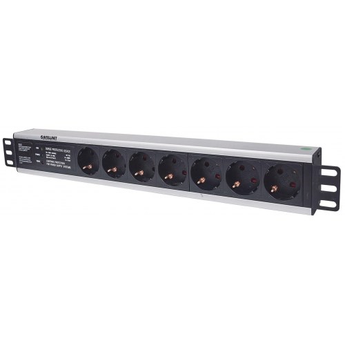 Intellinet 19" rackmonteret PDU 1,5U med 7 stik og overspændingsbeskyttelse
