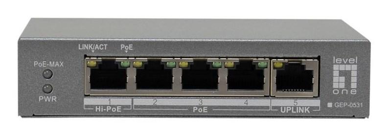 LevelOne GEP-0531 5-port Gigabit PoE-switch med 4 PoE-porte