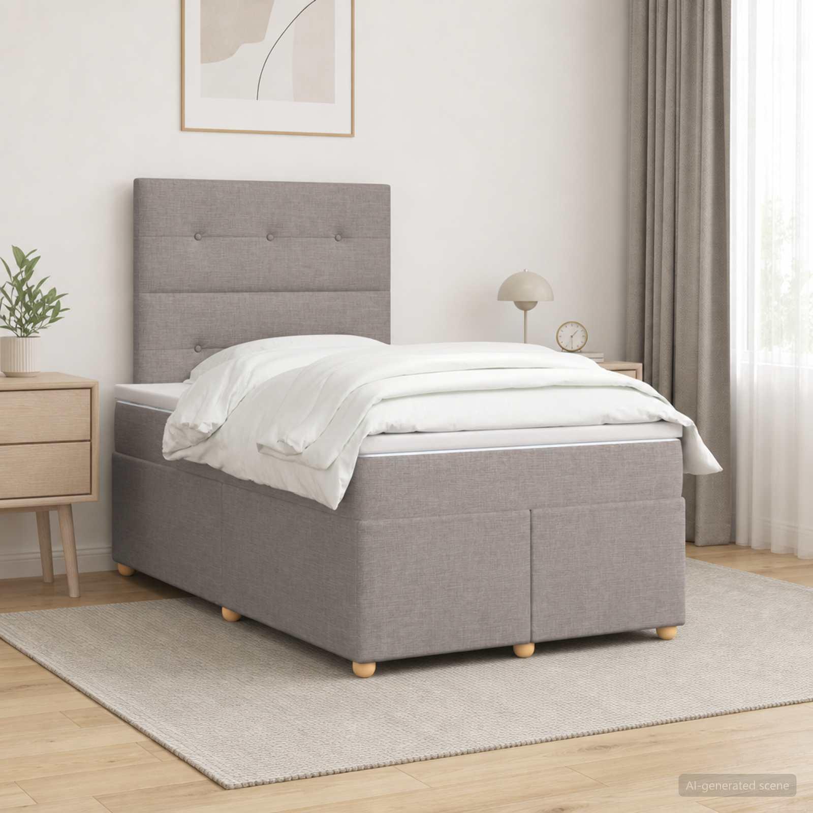 Kontinentalseng med madras og topmadras 120 x 190 cm gråbrun stof