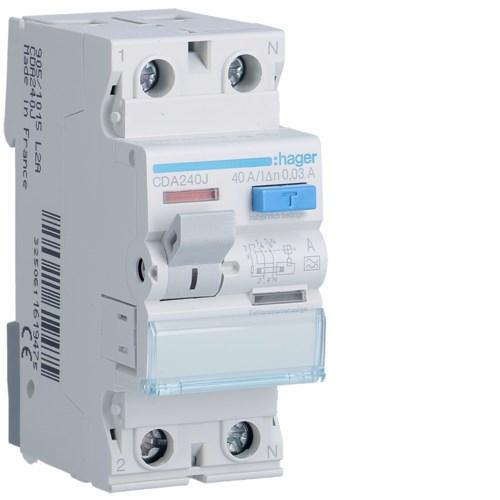 Hager CDA240J fejlstrømsafbryder 40 A 30 mA type A 2-polet