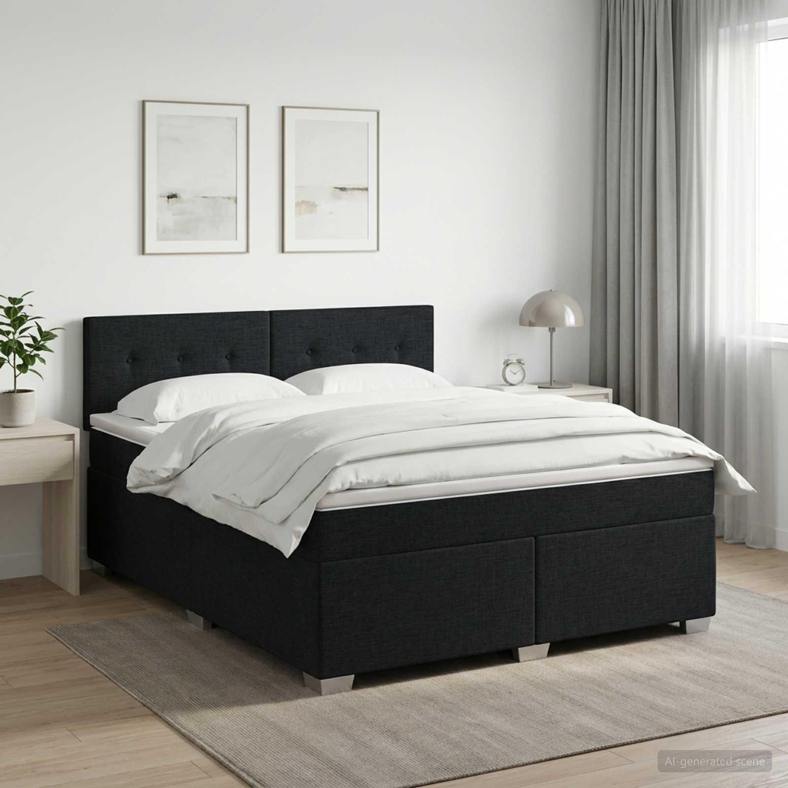 Kontinentalseng med madras, topmadras og hovedgærde 140 x 200 cm - sort stof
