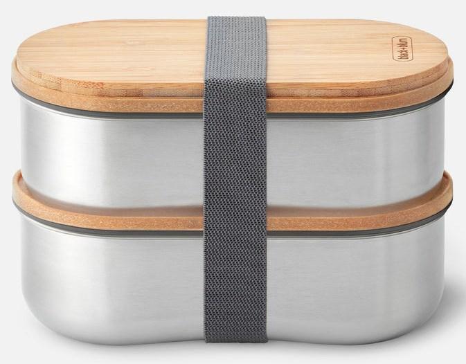 BLACK+BLUM Oval madopbevaringsboks 2 stk 0,5 l i rustfrit stål og bambus