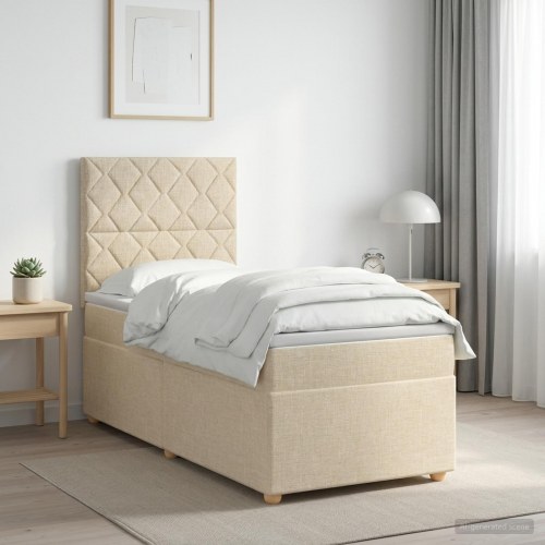 Boksmadras seng med topmadras 100 x 200 cm cremefarvet stof