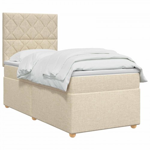 Boksmadras seng med topmadras 100 x 200 cm cremefarvet stof