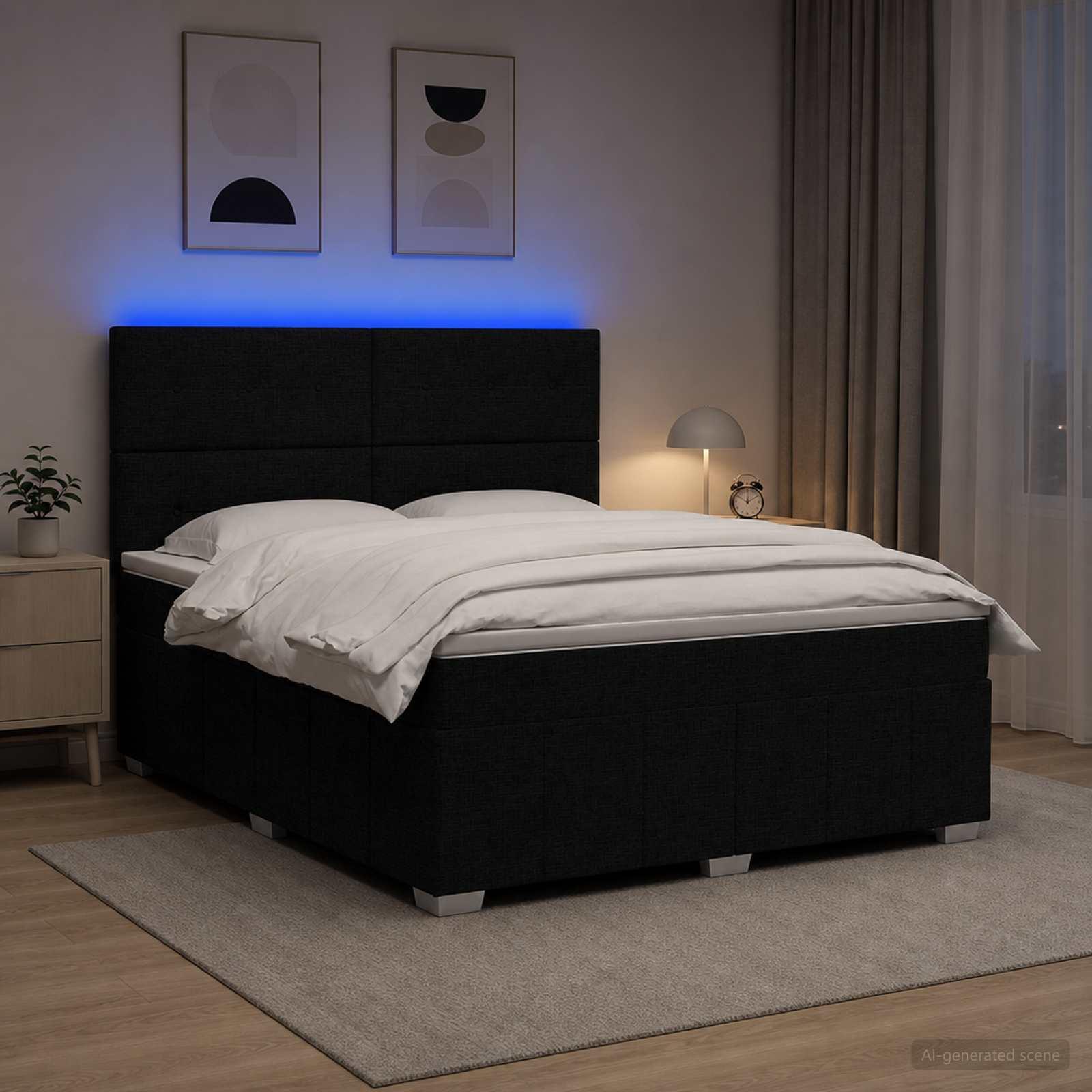 LED boksmadrasseng med madras 140 x 200 cm sort stof