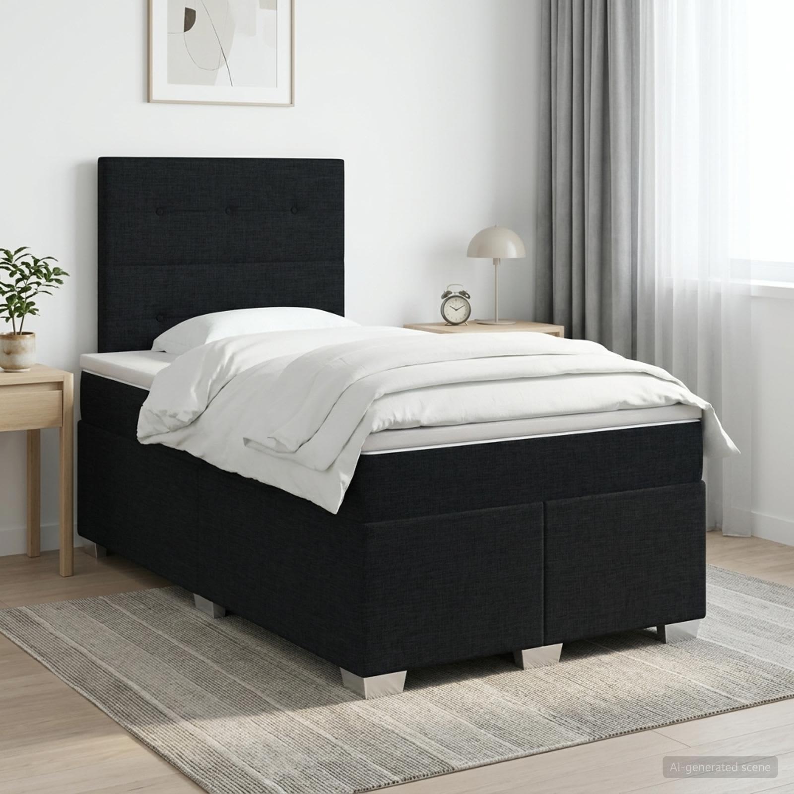 Kontinentalseng med topmadras og justerbart hovedgærde 120 x 200 cm sort stof