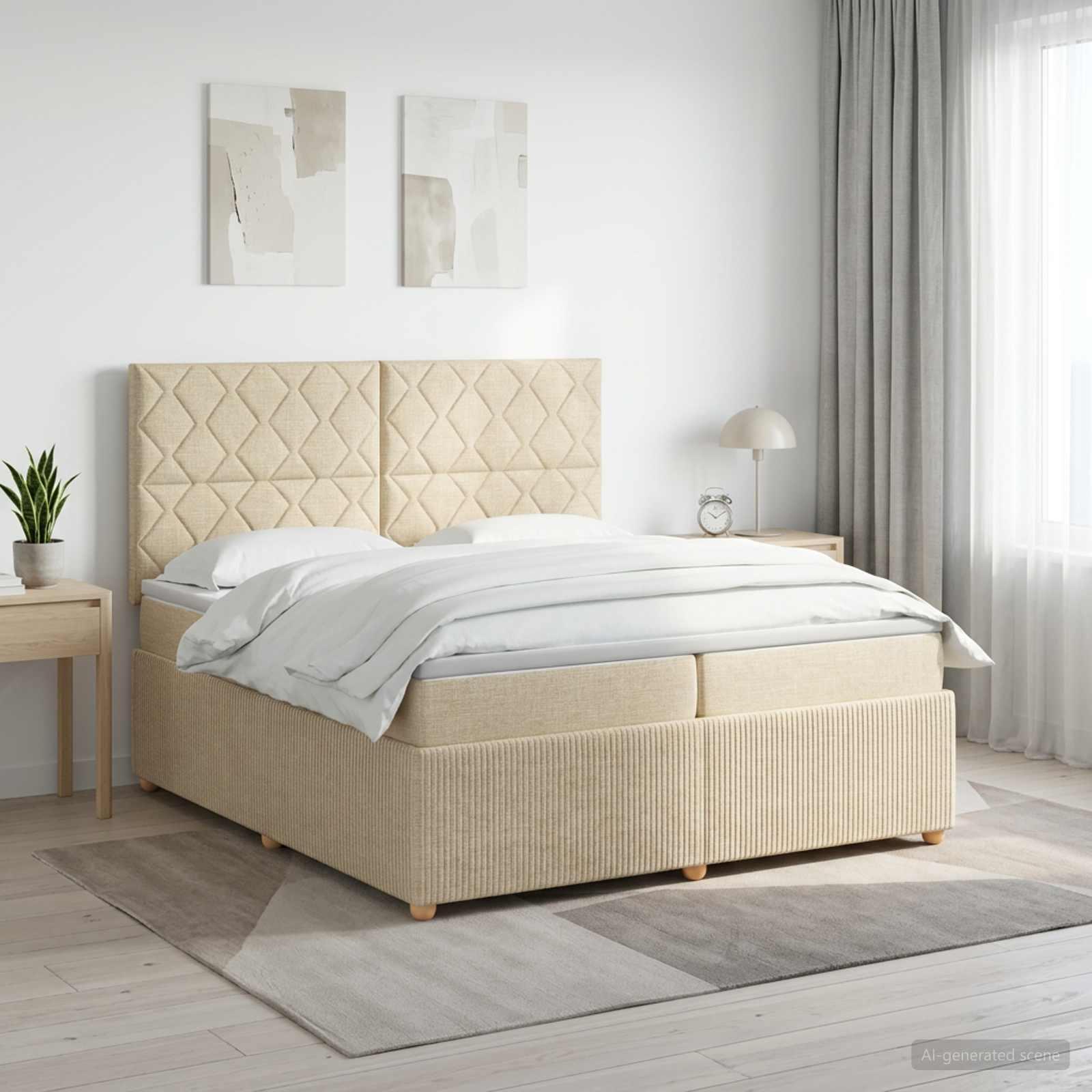 Boksmadras-seng med topmadras cremefarvet 200 x 200 cm stof
