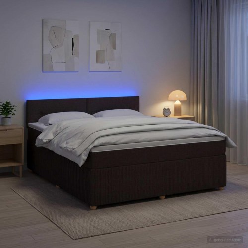 Boksmadras seng med topmadras og LED Mørk Brun 180 x 200 cm