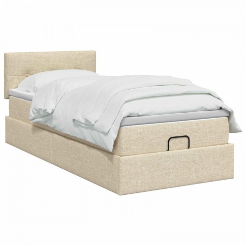Ottoman seng med madras 90 x 190 cm i cremefarvet stof