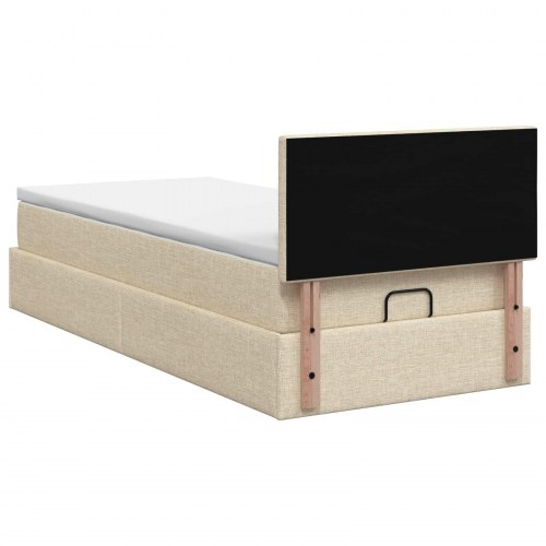 Ottoman seng med madras 90 x 190 cm i cremefarvet stof