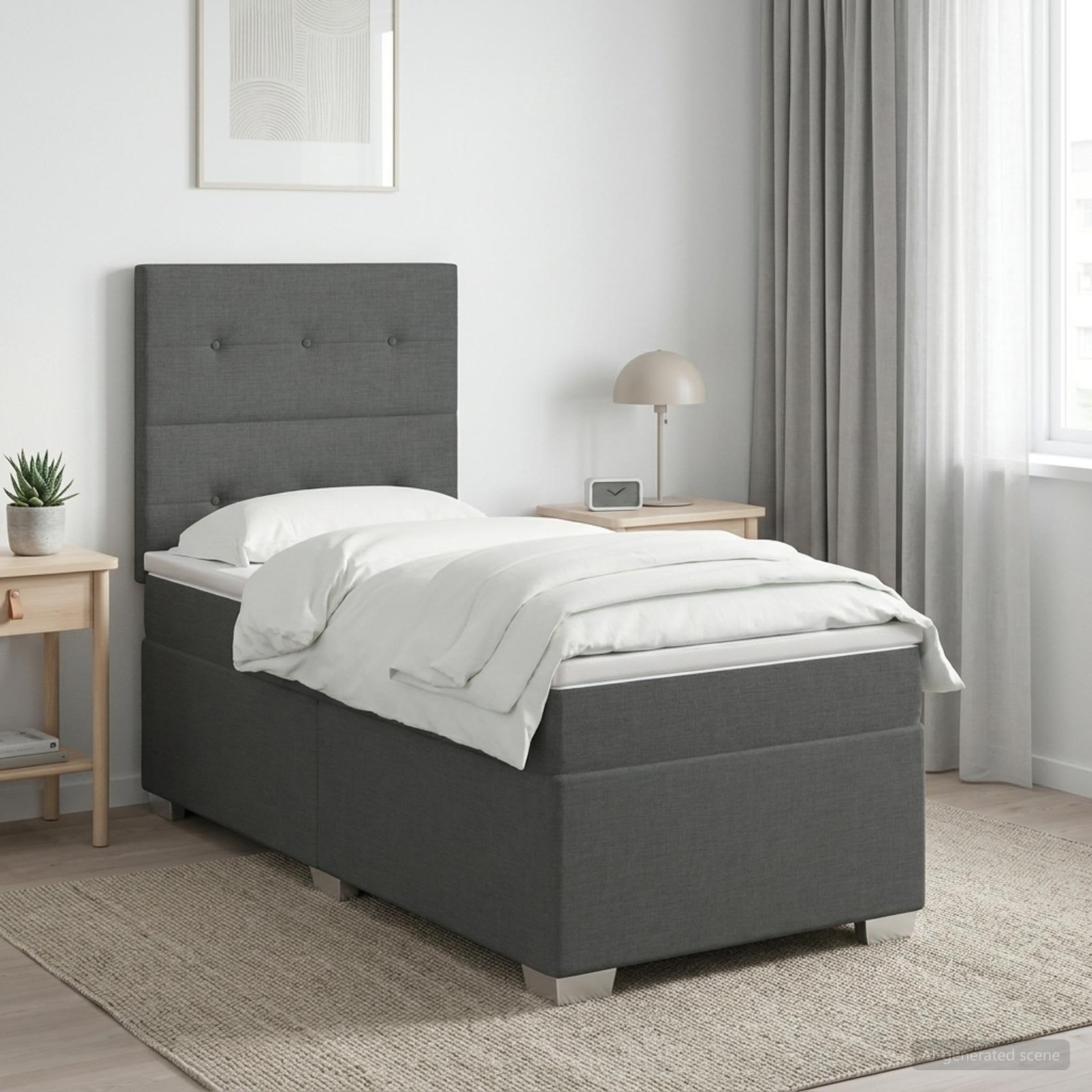 Kontinentalseng med madras og topmadras 100 x 200 cm mørkegrå stof