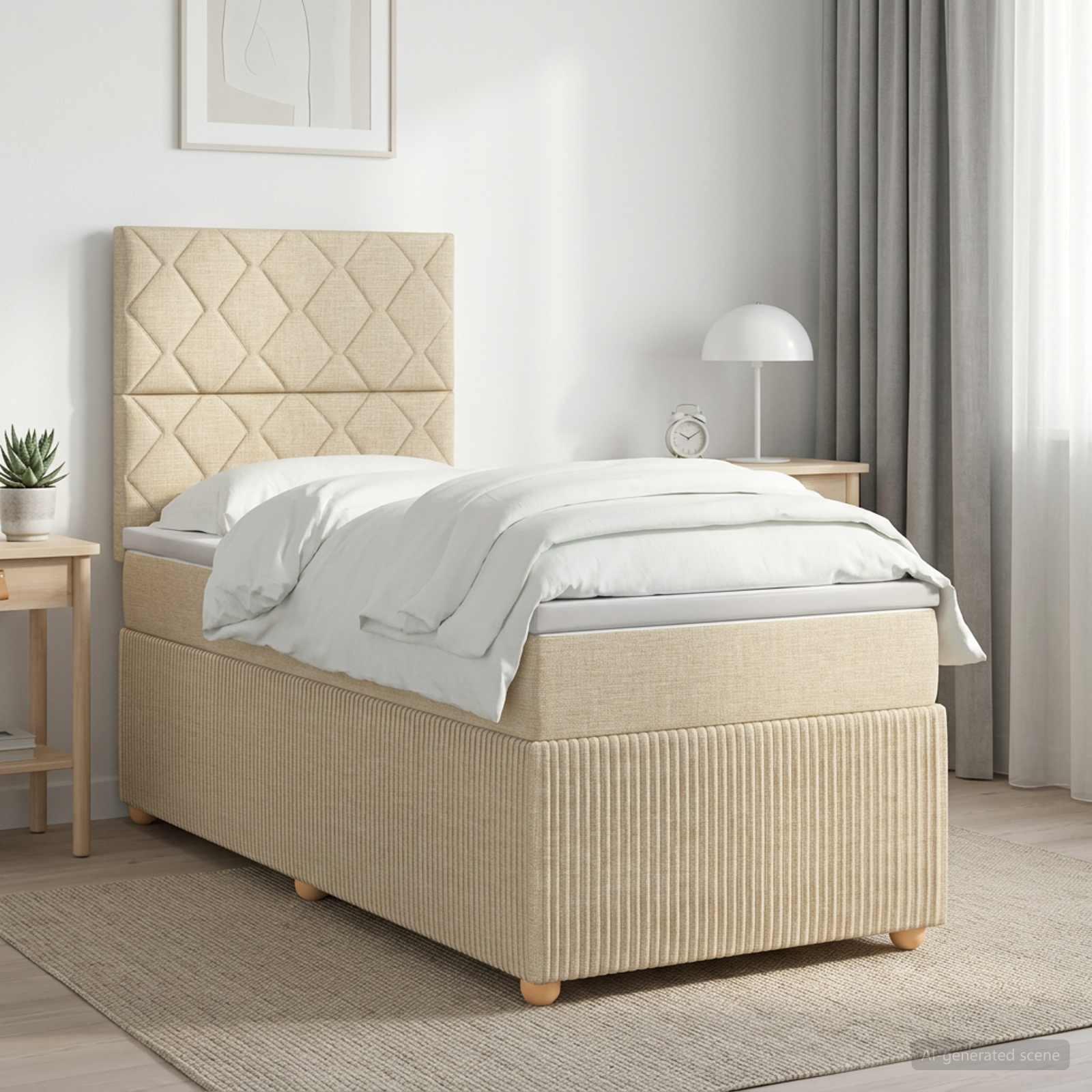 Boksmadras-seng med topmadras 100 x 200 cm cremefarvet stof