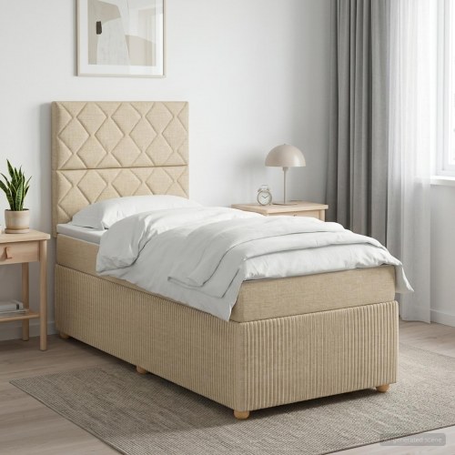 LED boksmadrasseng med madras 100 x 200 cm cremefarvet stof