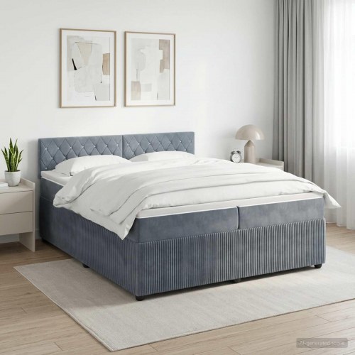 Madras med topmadras 200 x 200 cm mørkegrå fløjl boksmadrasseng