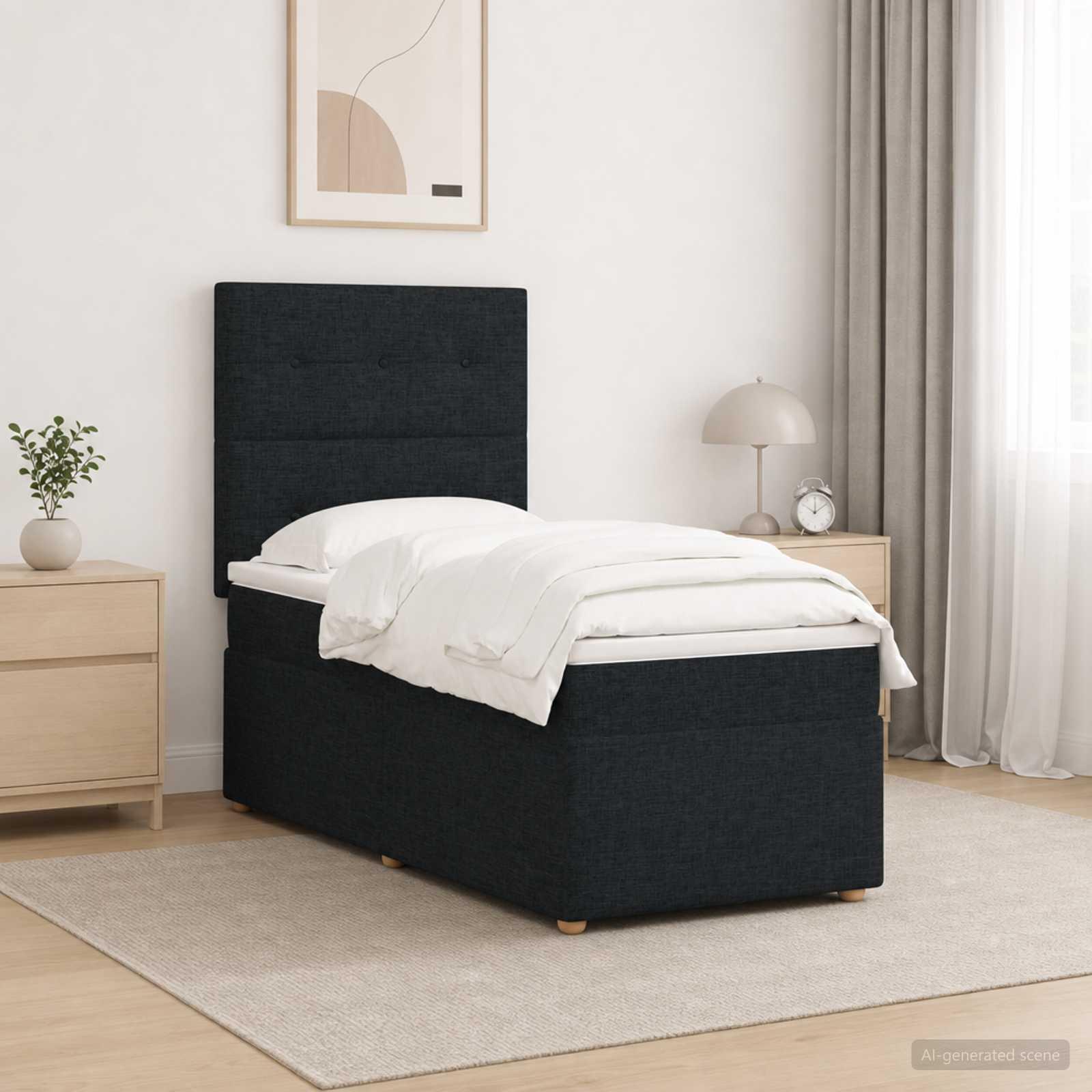 LED boksmadrasseng med madras 100 x 200 cm - sort stof