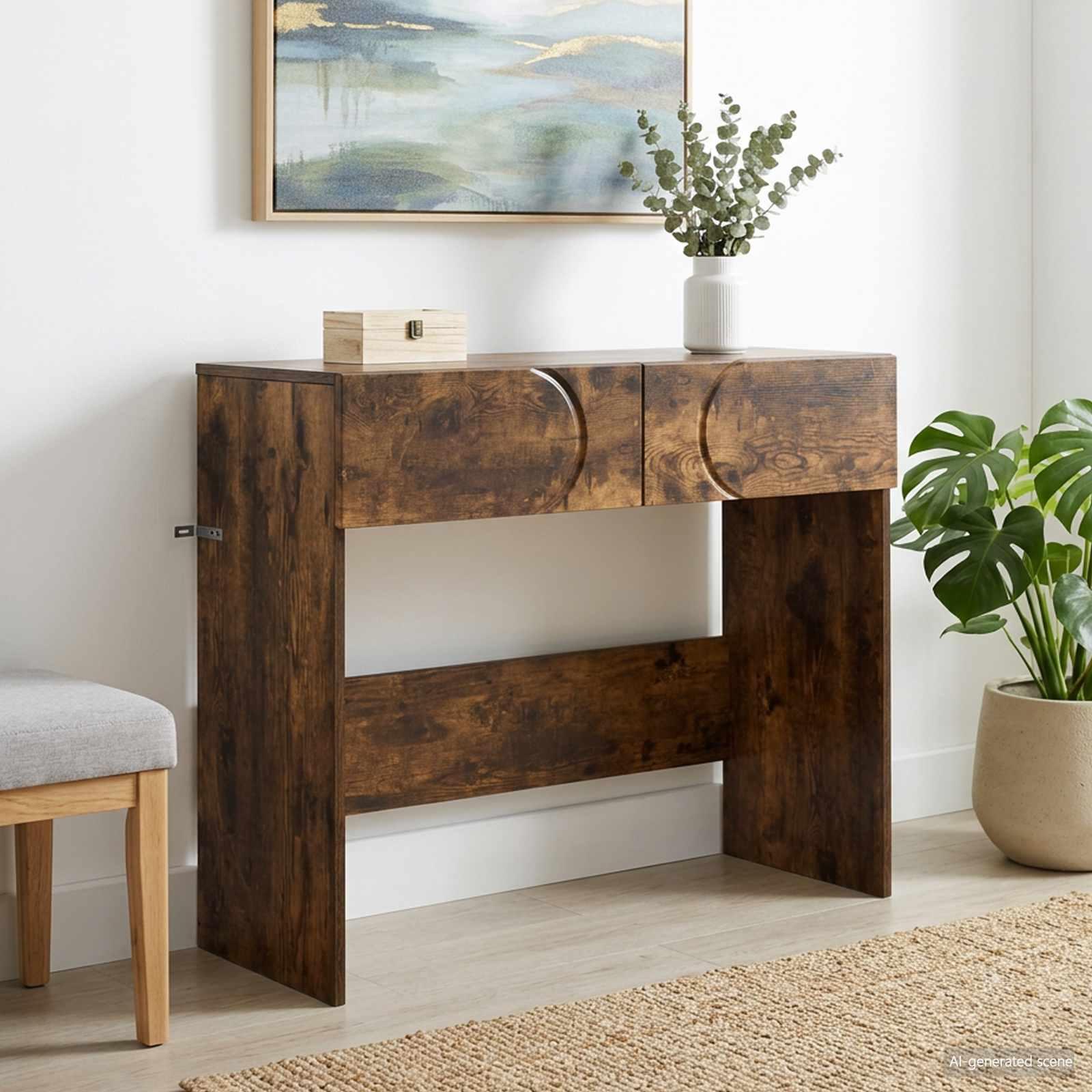 Konsolbord i røget eg 96,5 x 38 x 75 cm med 2 skuffer