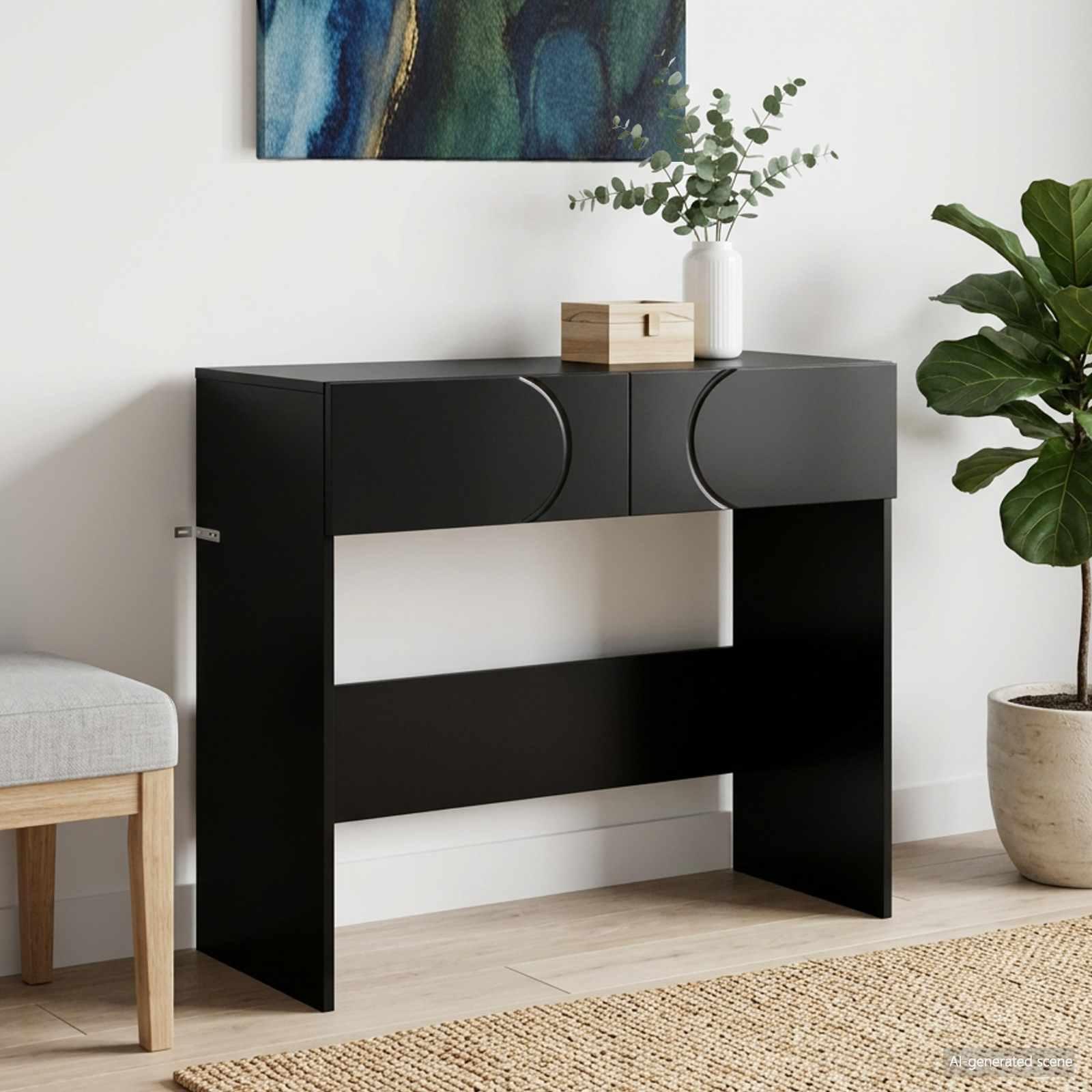 Konsolbord med 2 skuffer i sort konstrueret træ 96,5 x 38 x 75 cm