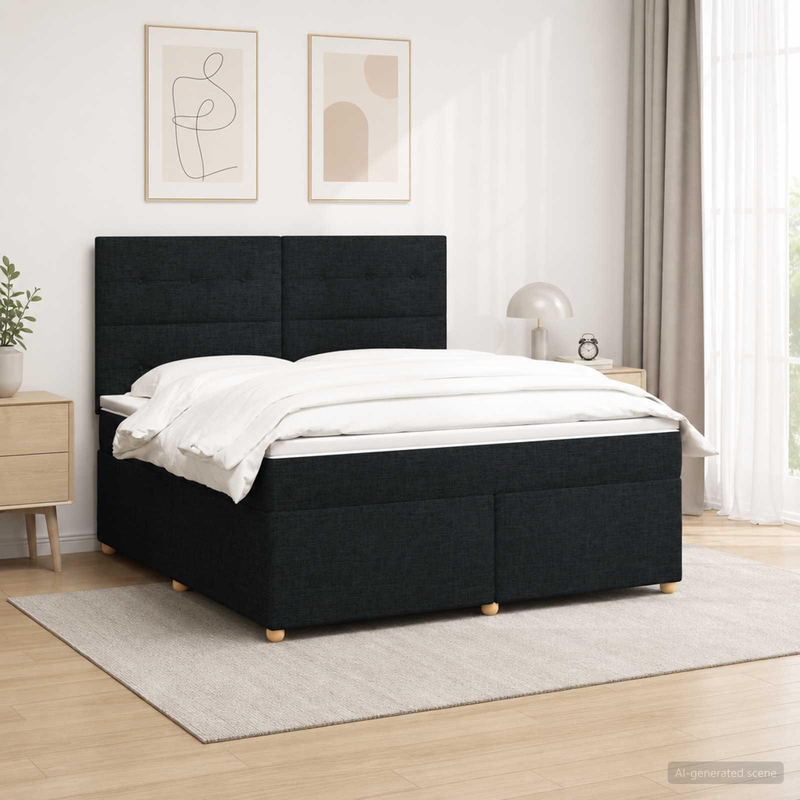 Seng med madras, topmadras og justerbart hovedgærde 140 x 190 cm - sort stof