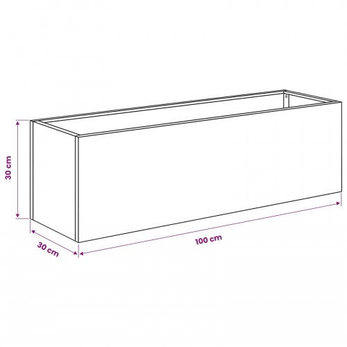 Blomsterkrukke til have i antracit 100 x 30 x 30 cm - koldvalset stål