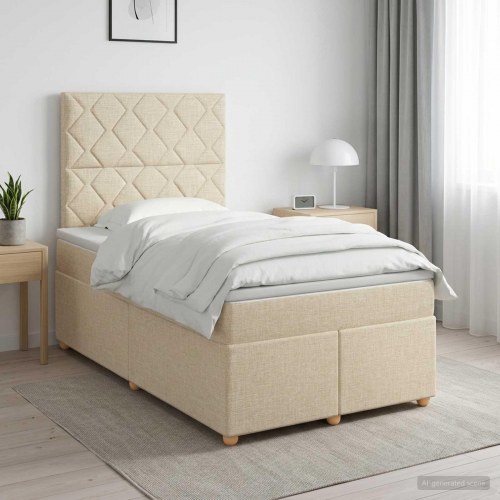 Boksmadras seng med topmadras 120 x 200 cm cremefarvet stof