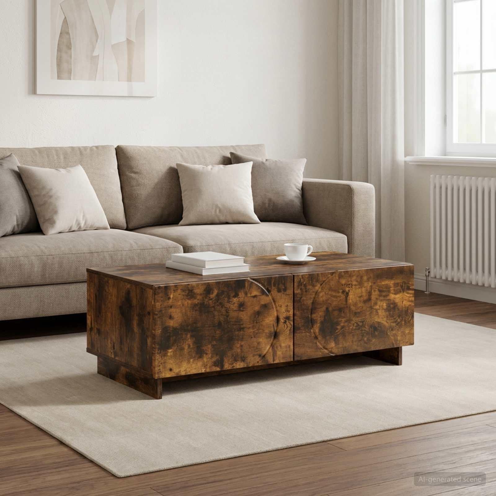 vidaXL Sofabord Røget eg 102 x 50,5 x 35 cm Konstrueret træ