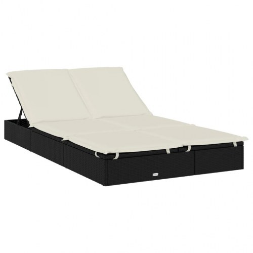 2-personers solseng i polyrattan med hynder - sort/creme (OUTLET A)