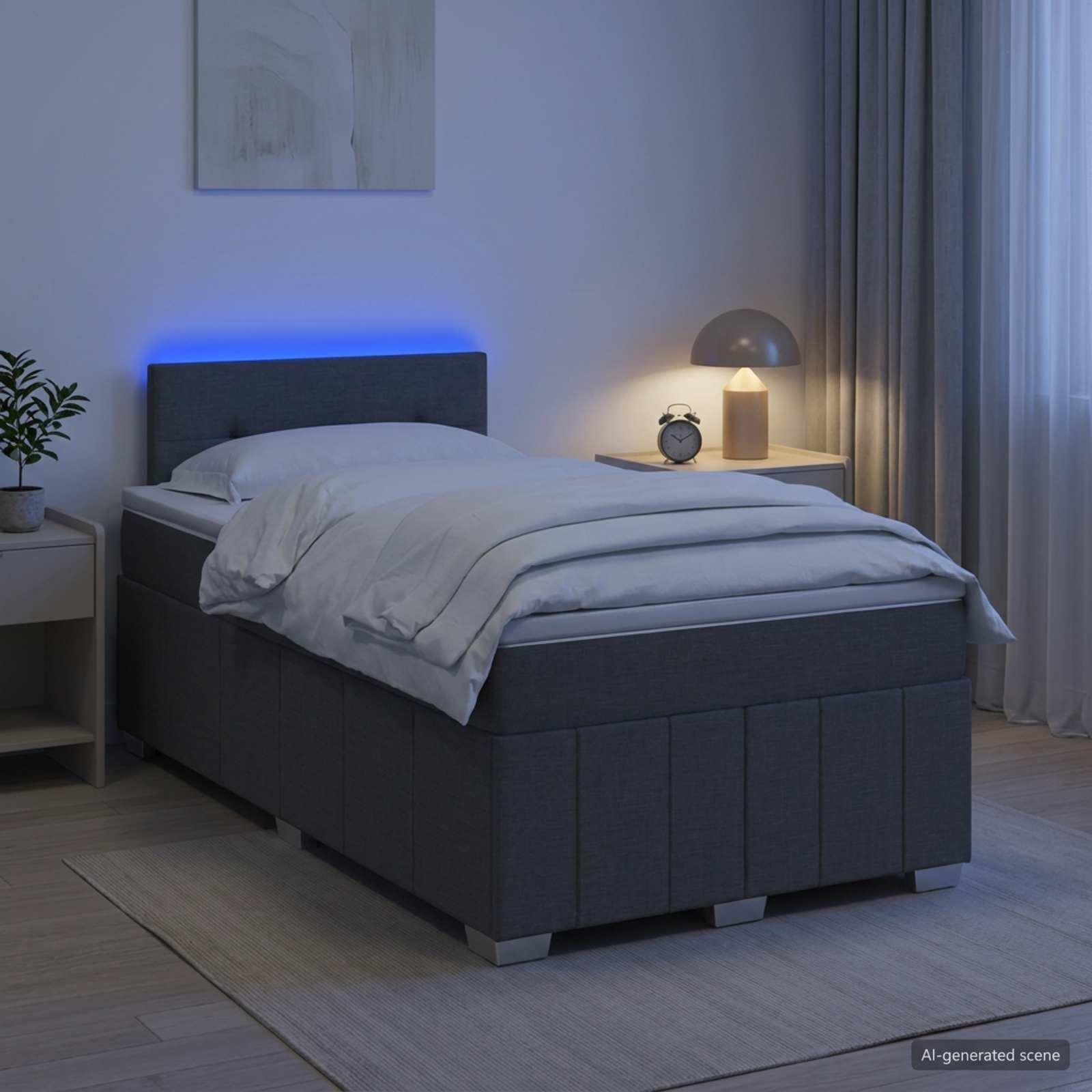Boxmadras med topmadras og LED mørkegrå 120 x 200 cm