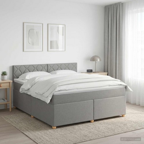 Kontinentalseng med topmadras og justerbar gavl 160 x 200 cm - lysegrå stof