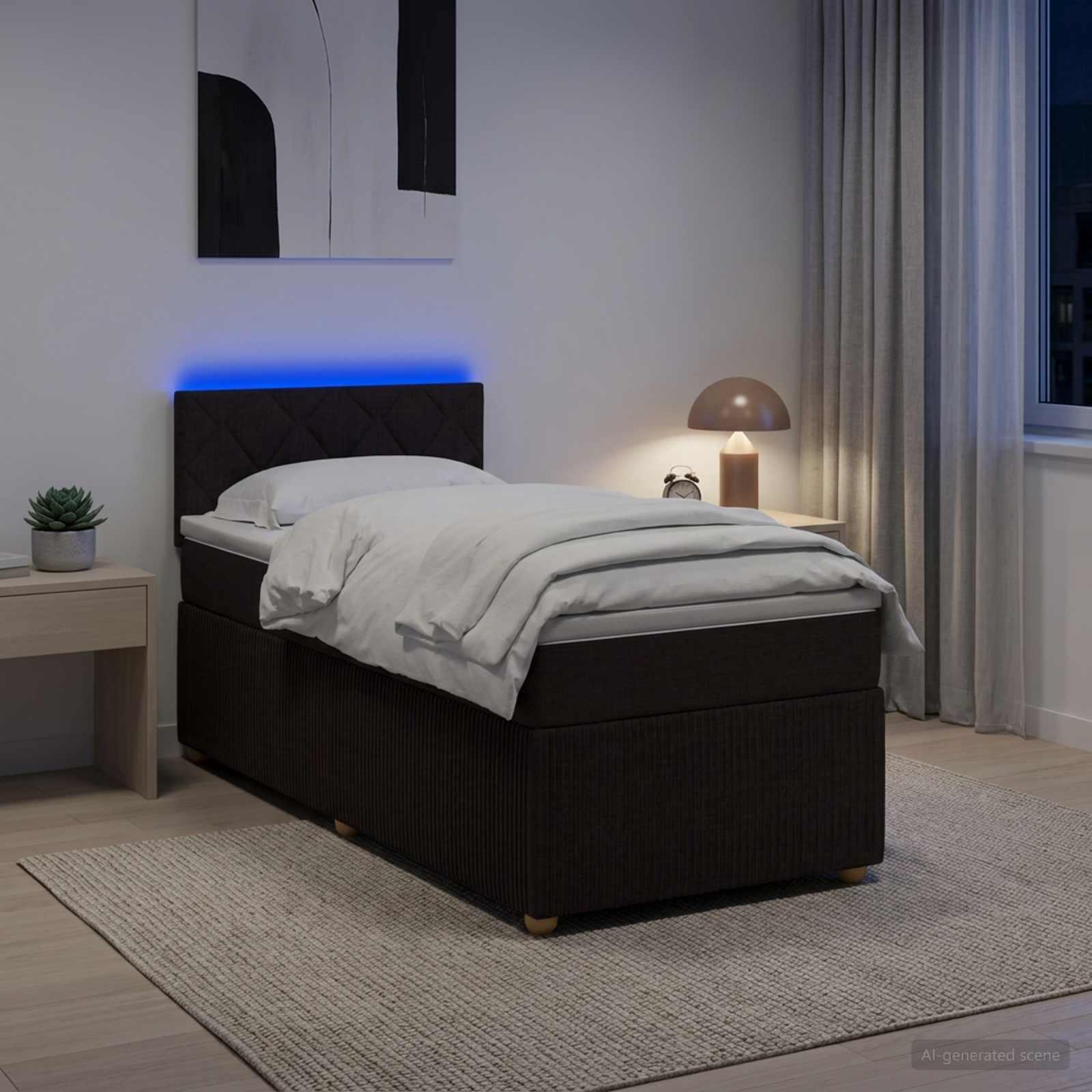 Boksmadras med topmadras og LED - mørk brun 80 x 200 cm