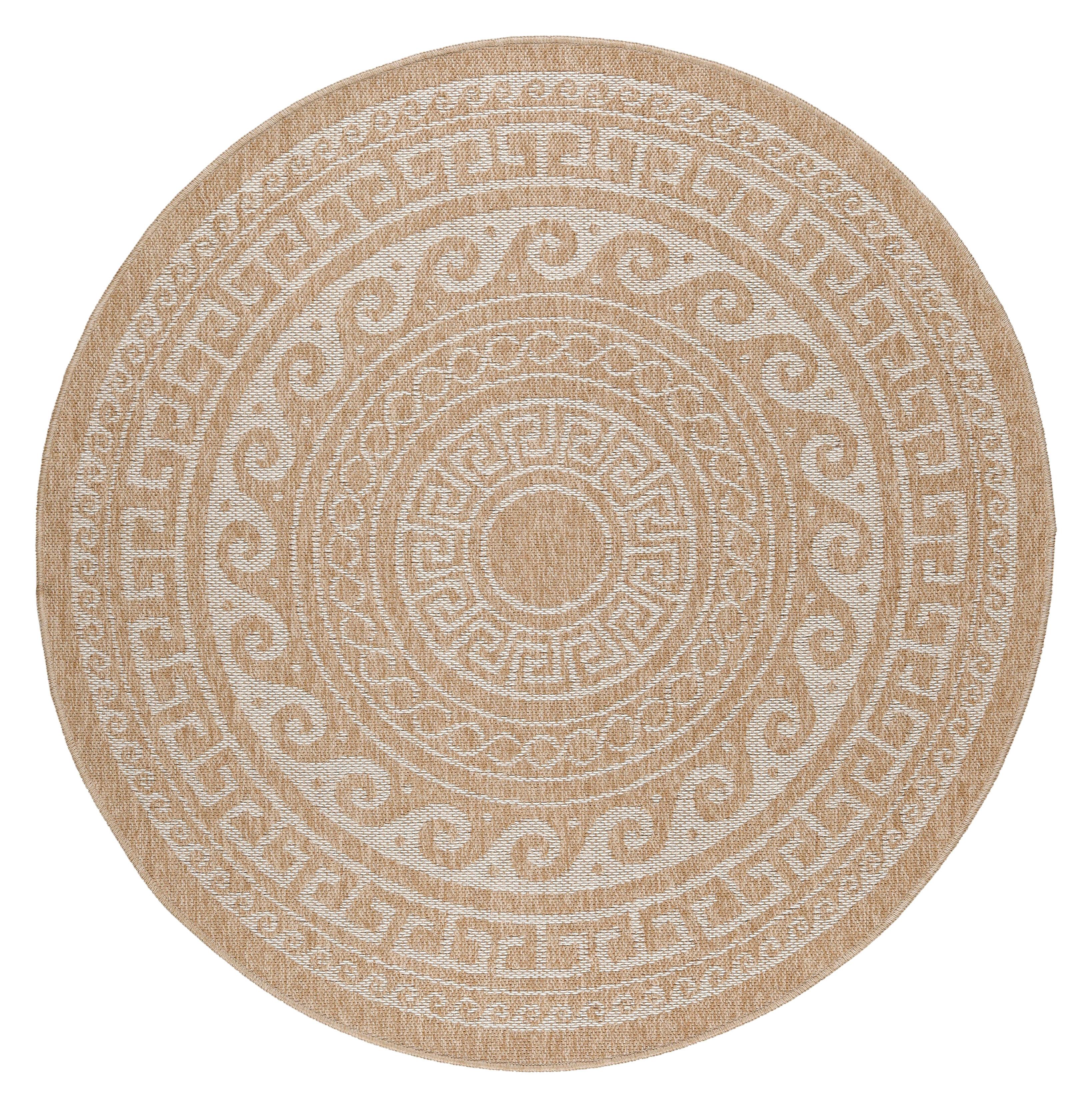 COMILLA Vintage beige rundt udendørstæppe - 120 x 120 cm