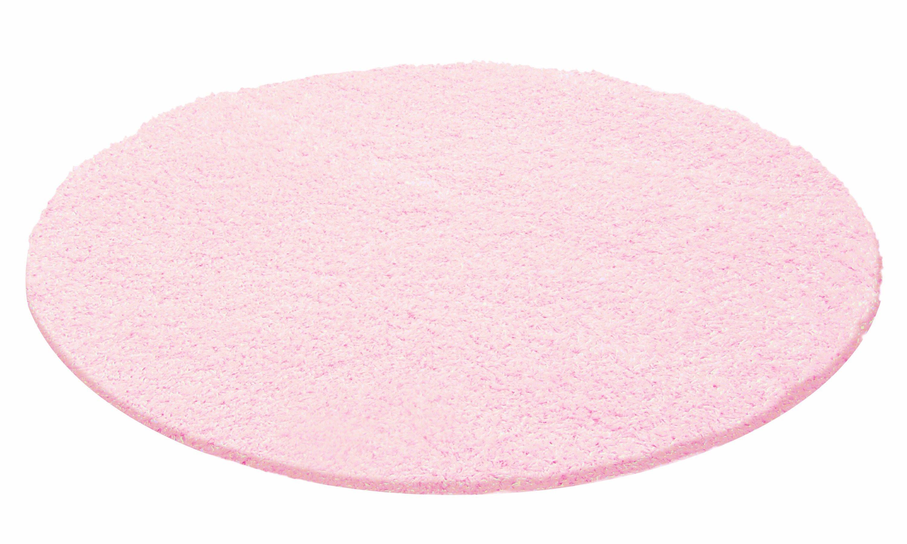 Life Rund Shaggy tæppe Ensfarvet - Pink - 120x120 (Rund)