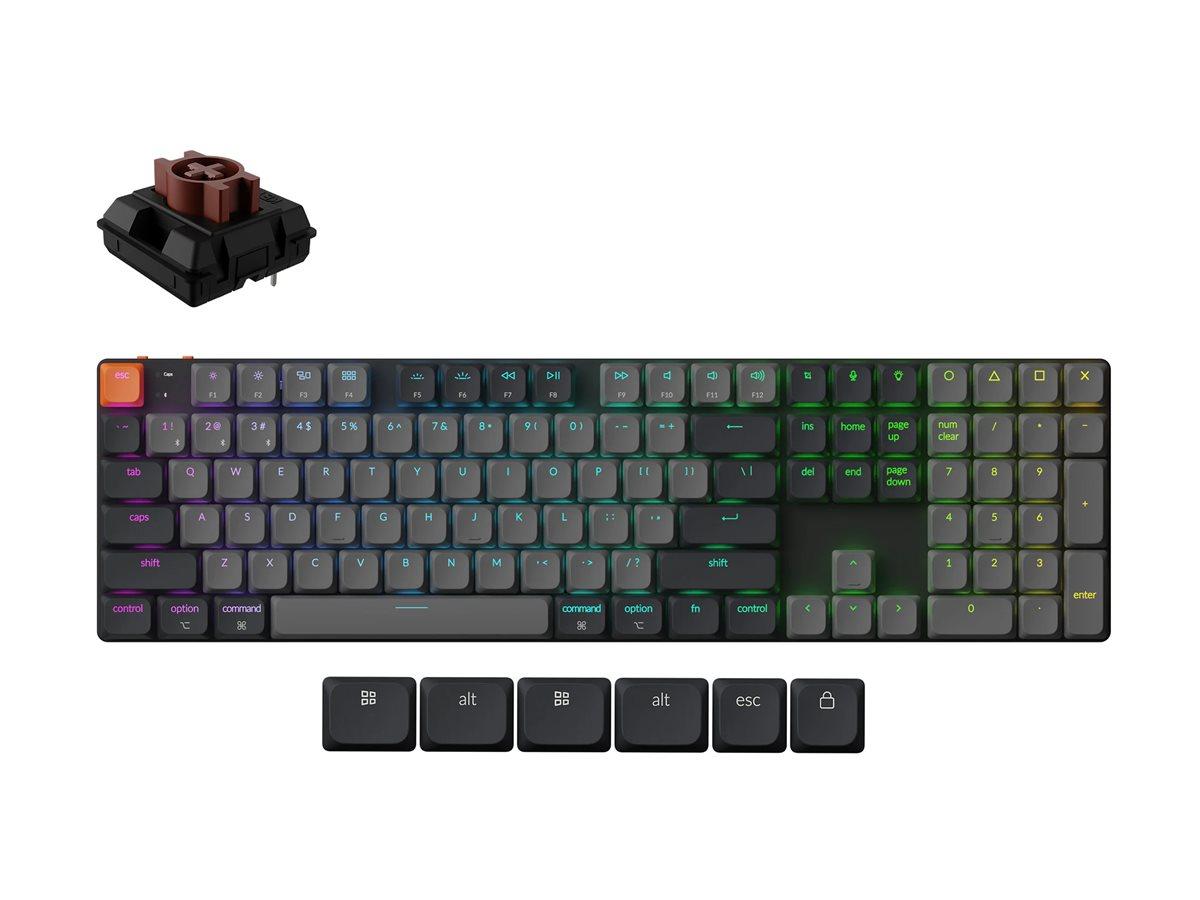Keychron K5 - Version 2 - tastatur - QMK, mekanisk - 100% - full size - bagbelyst - trådløs - Bluetooth 5.2, USB - tastkontakt: Keychron Low Profile 2.0 Brown (Hot-swapbar)