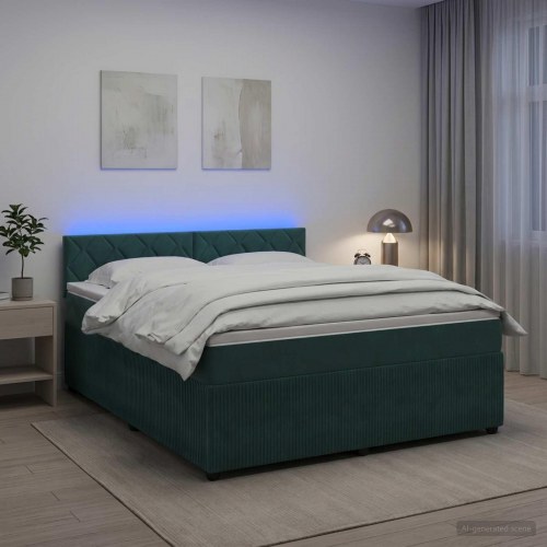 Boksmadras seng med topmadras 180 x 200 cm i mørkegrøn fløjl