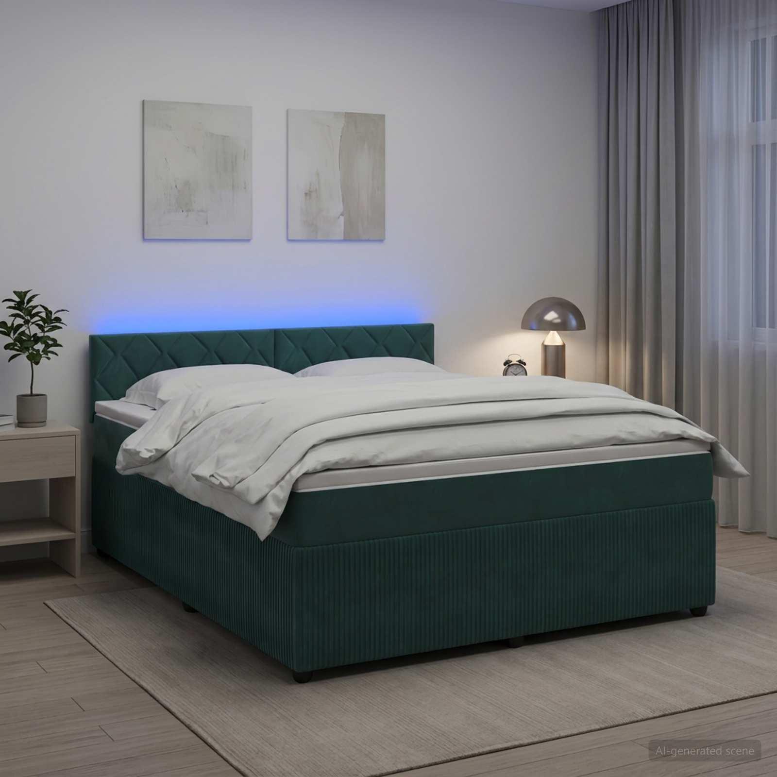 Boksmadras seng med topmadras 180 x 200 cm i mørkegrøn fløjl