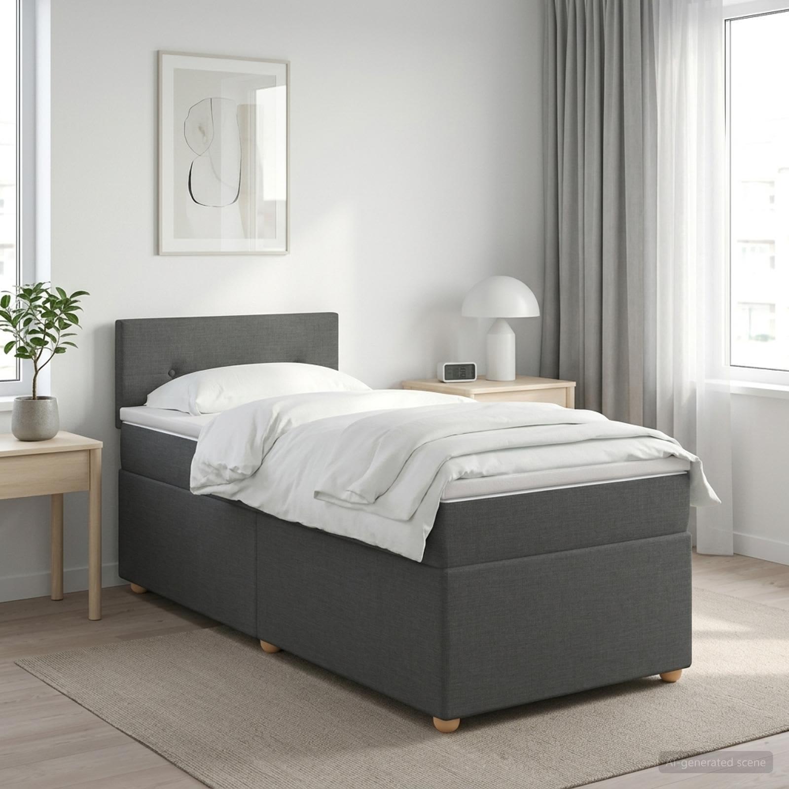 Kontinentalseng med topmadras mørkegrå 100 x 200 cm stof