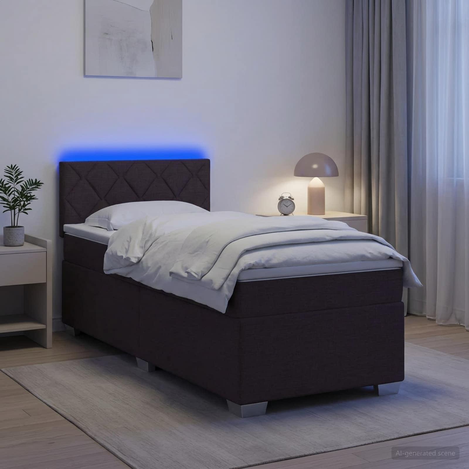 Kontinentalseng med madras og LED mørk brun 80 x 200 cm
