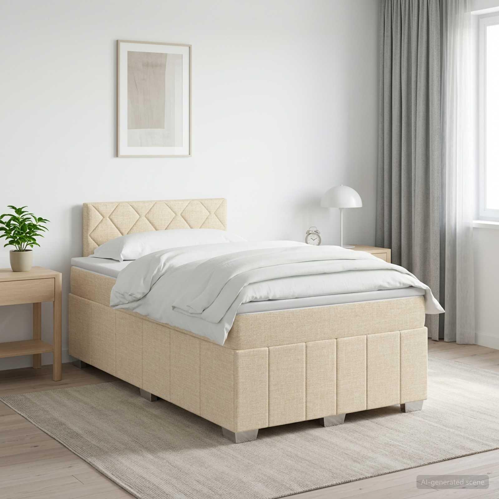 Boksmadras med topmadras 120 x 190 cm i stof - cremefarvet