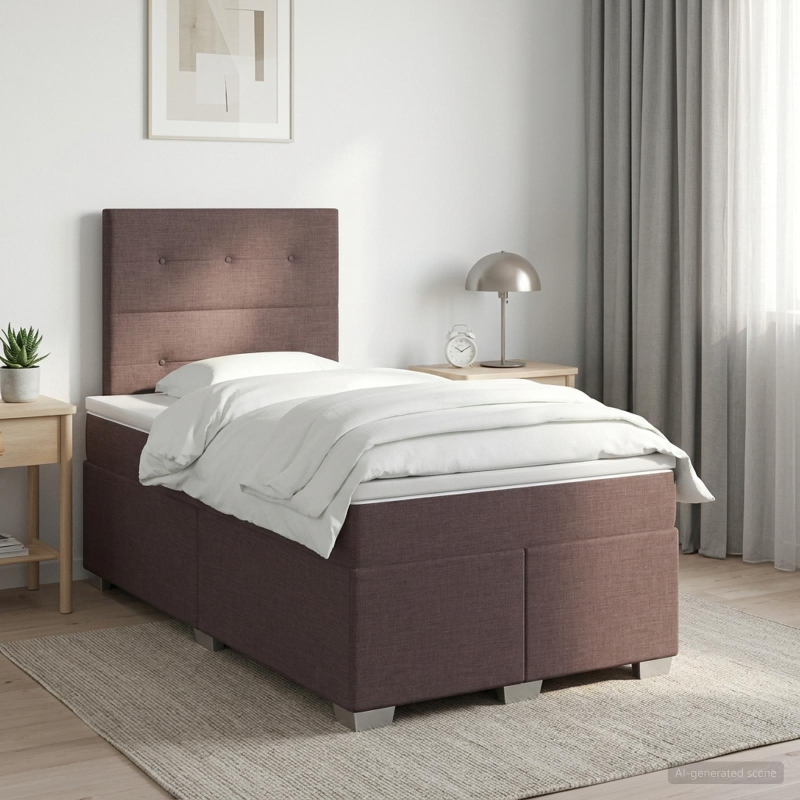 Kontinentalseng med madras og topmadras 120 x 200 cm - mørk brun stof
