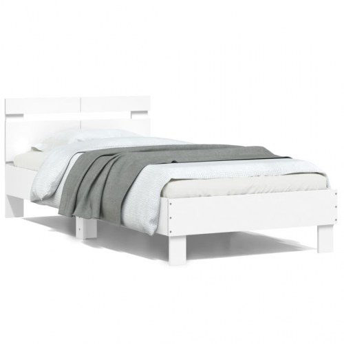 Sengeramme med sengegavl og LED-lys 100 x 200 cm hvid